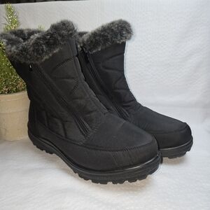 FLEXUS BY SPRING STEP Cozy Black Winter Boots with Faux Fur Lining DOUBLE ZIP 10